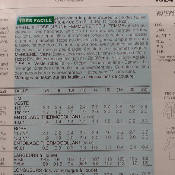 Jacket and Dress Sewing Pattern Size 6-10 See & Sew 4324 UNCUT Vintage 90s - Picture 7 of 10